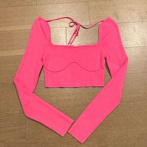 Pink knit long sleeve crop top